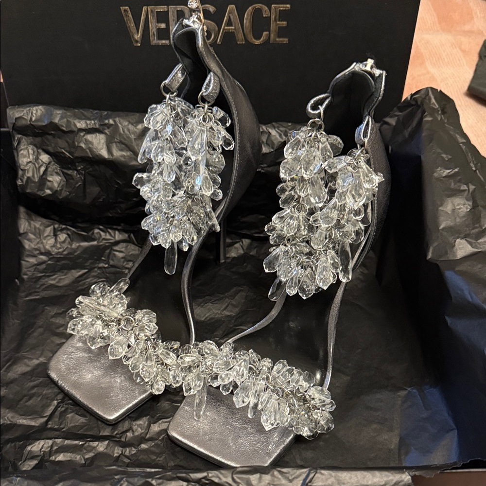 VERSACE Dark Silver High Heel Sandals